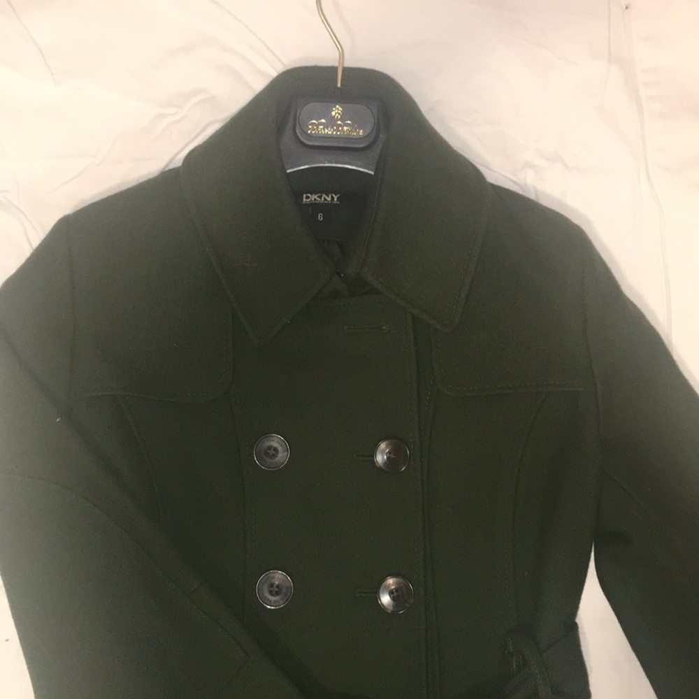 DKNY Hunter Green Belted Pea Coat